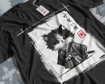 Camiseta con estampado de gato japonés más vendida en Amazon: Samurai Kitten