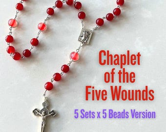 Five Wounds Chaplet | Red Passion Prayer Beads | Passion of Christ Catholic Gift
