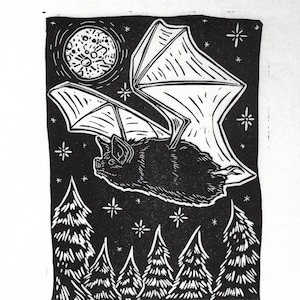 Brown Bat Linocut