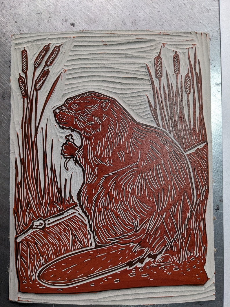 Beaver Linocut - Etsy