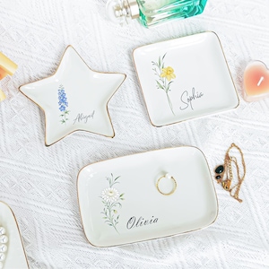 Floral Birth Month Jewelry Dish – Personalized Ring Tray for Bridesmaids, Wedding Gift or Birthday Present