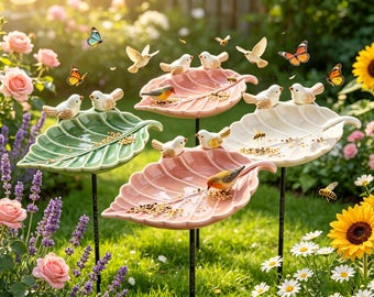 Personalized Ceramic Bird Bath Garden Stake, Custom Engraved Name Bird Water Station, Bird Lover Gift, Outdoor Garden Decor