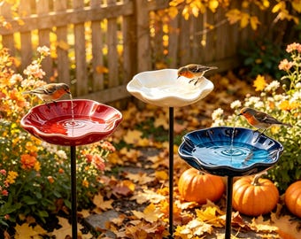 Vaschetta per uccelli da giardino autunnale, abbeveratoio personalizzato per animali selvatici, abbeveratoio per uccelli con acqua piovana, regalo per appassionati di birdwatching in giardino, decorazione da giardino personalizzata