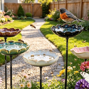 Customizable bee garden watering stations,handmade ceramic butterfly feeding cups, and outdoor pollinating insect decorative gifts