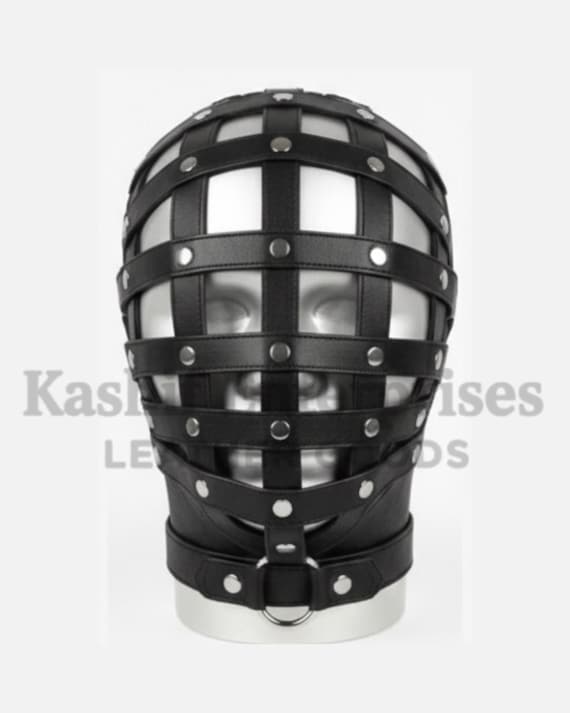 handmade Black Strap Leather Mask Adjustable hood Costume  made to measure