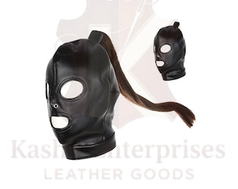 Genuine Leather Full Face Mask with Ponytail  |  Made in the United Kingdom