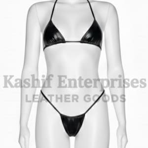Black Leather Triangle Bikini Set – Minimalist Lingerie Top and Bottom make to measure