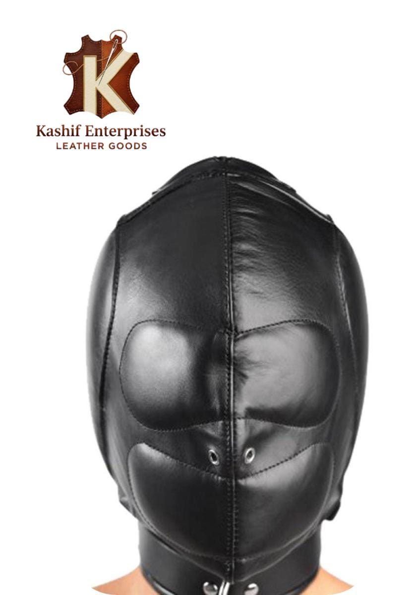 - - - BLACK Faux Leather Mask Hood with nose hole *NWT* Faux Leather MOUTH EYE 3 Hole Opening HOOD Balaclava Mask  main image 4