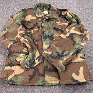 Vintage M65 US Army Mantel, Militärfeldmantel, Kaltwetter, Größe L, Woodland-Tarnmuster, gefüttert