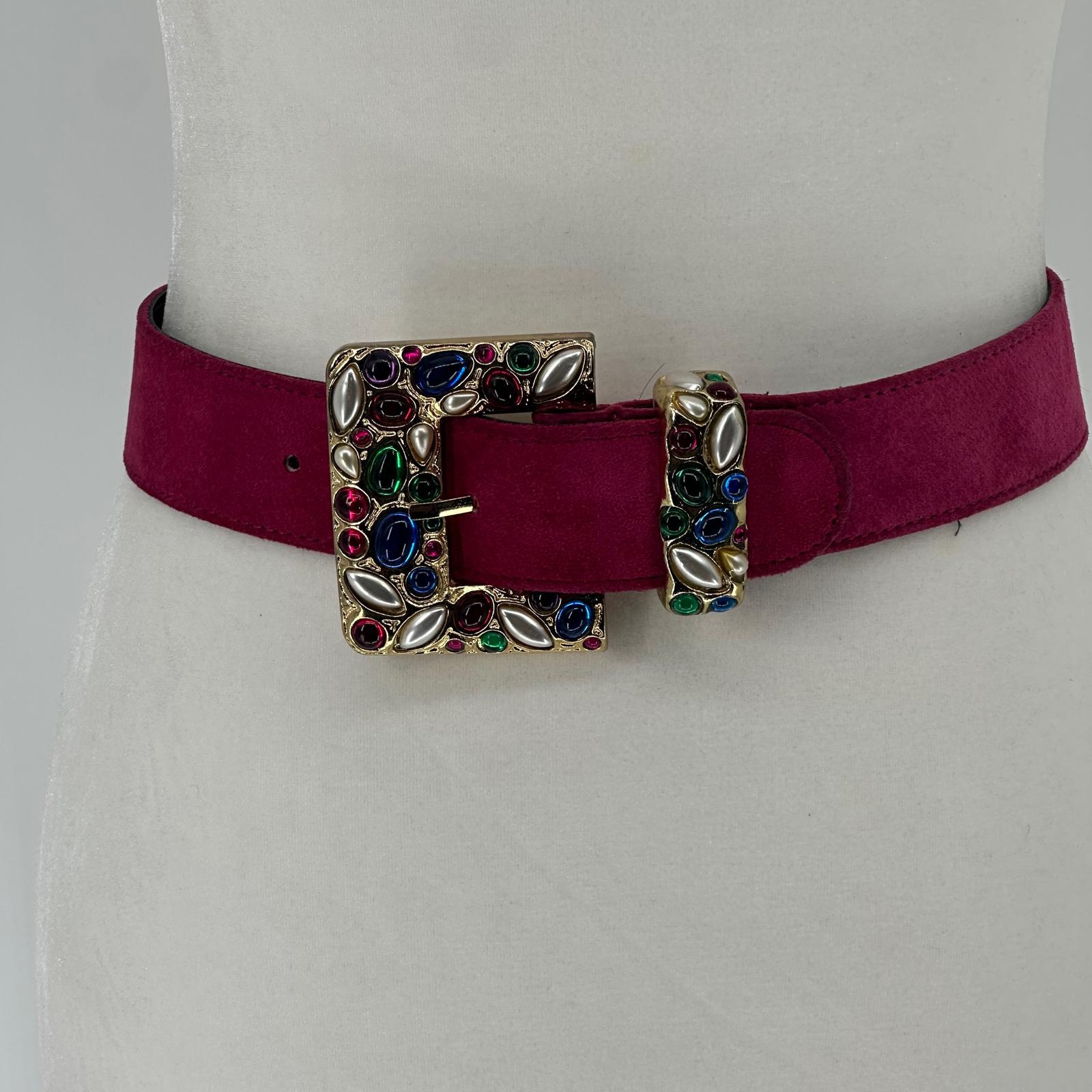 Ceinture Skinny Femme En Daim & Métal - Motif éléphant - Taille M (28-32) - Rose - Occasion