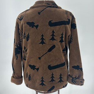 Vtg Denali Men's Brown Sherpa Fleece Jacket Nature Moose Trees Canoes Puddle M image 5