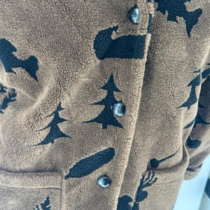 Vtg Denali Men's Brown Sherpa Fleece Jacket Nature Moose Trees Canoes Puddle M image 2