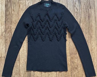 90s Vtg Jean Paul Gaultier Maille Fuzzi Wool Ruffle Knit Long Sleeve Top XS Y2K