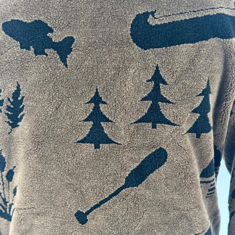 Vtg Denali Men's Brown Sherpa Fleece Jacket Nature Moose Trees Canoes Puddle M image 6