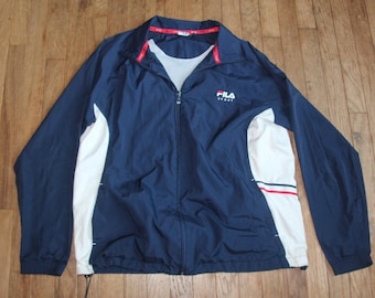 FILA Sport Y2K 90er Jahre Jacke Männer L Blau Weiß Full-Zip Leichter Windbreaker Mantel