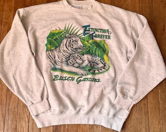 Vintage Busch Gardens Sweatshirt L Extinction is Forever Siberian Tiger made USA