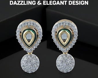 Boucles d'oreilles en forme de larme en argent sterling 925 faites main, jhumkas élégants pendants avec pierres précieuses