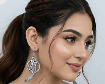 Boucles d'oreilles perroquet oxydées, bijoux vintage bohèmes pendants oiseau