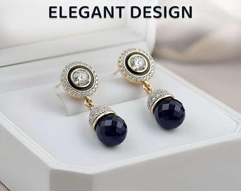 Pendants d'oreilles en cristal noir : diamants CZ style Jhumke, bijoux Bollywood
