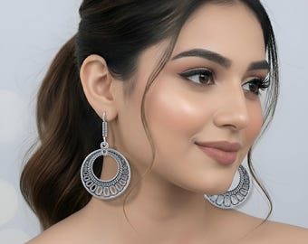 Boucles d'oreilles pendantes oxydées, style tribal bohème vintage