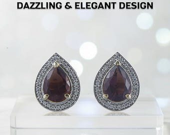Clous d'oreilles en cristal marron Elowen, boucles d'oreilles halo CZ taille poire, bijoux de tous les jours pour femme