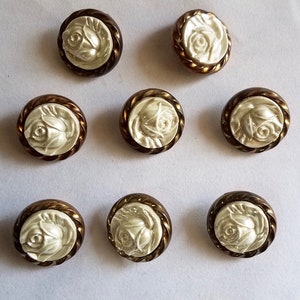 Vintage Brass Look and Rose Shaped Buttons 8 Ct. Size 48L - Etsy