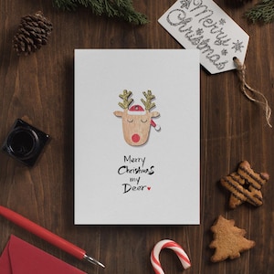 Deer Christmas Card Handwritten Christmas Card for Someone Special Handmade Reindeer Christmas Gift for him for her Xmas Card Gift Reindeer