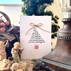 Lot de 4 cartes de Noël chrétiennes faites main, lot de 4 cartes de calligraphie manuscrite, cartes de Noël bibliques, cartes de Noël