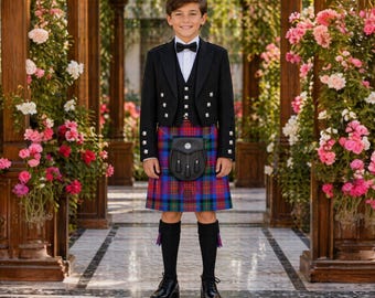 Boys Prince Charlie Kilt Outfit Complete 8 Pieces Scottish Wedding Kilt Set Available in 50+ Clan Tartans