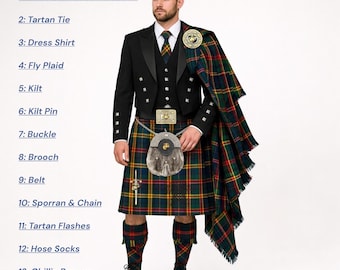 Scottish Men's USMC Kilt Outfit Complete Prince Charlie 13 Piece Kilt Set - Available in 50+ Authentic Clan Tartans
