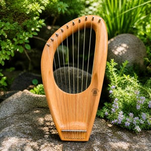 Harpa lira pentatônica de 10 cordas em madeira de faia, instrumento musical feito à mão, com estojo de transporte e cordas extras grátis.