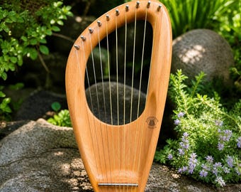 Beechwood 10 String Pentatonic Lyre Harp  Handmade Musial Instrument With Free Carry Case & Extra Strings