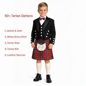 Kids Prince Charlie Kilt Outfit Scottish Boys Kilt Set Available in 50+ Clan Tartans
