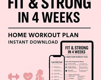Plan d'entraînement à domicile de 4 semaines Fit and Strong PDF | Guide de remise en forme pour femmes | Programme d'entraînement à domicile pour tonifier et renforcer