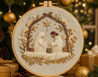 Christmas Nativity Embroidery Kit, Religious & Faith-Inspired Craft, Baby Jesus, Mary and Joseph Pattern