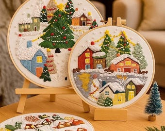 Christmas Embroidery Kit: Winter Village Wall Hanging (DIY)