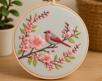 Kit ricamo Blossom: ricamo a telaio con uccelli e fiori, artigianato fai da te per principianti
