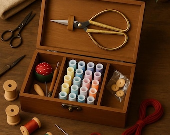 Handcrafted Wooden Embroidery Organizer Box: Eiffel Towers Engraved Sewing Storage, Rustic Craft Box