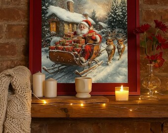 Santa Claus Christmas Cross Stitch Kit, Winter Holiday Embroidery Pattern, Festive Needlepoint Decor,