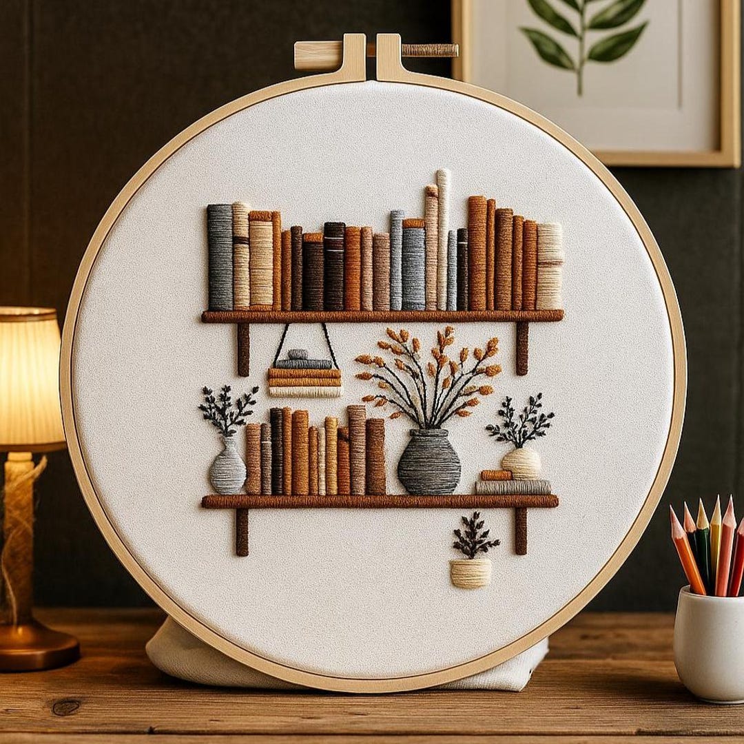 Floral Bookshelf Embroidery Kit, DIY for Book Lover - Etsy