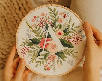 Alphabet Embroidery Kit For Beginners, DIY Floral Bouquet,