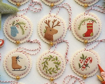 Embroidery Kit for Beginners, Ornaments for Christmas Tree (Set of 12)