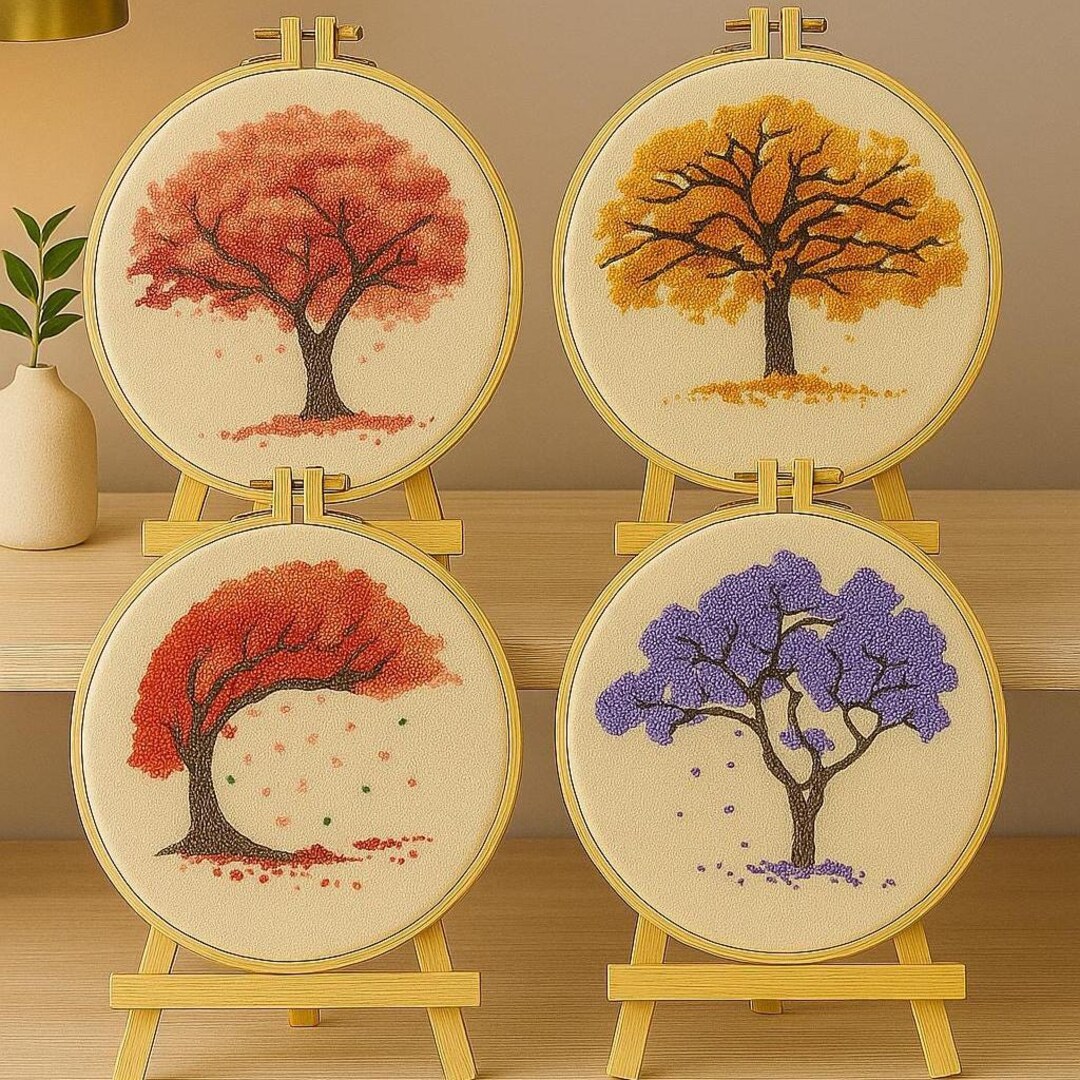 Seasonal Tree Cross Stich Embroidery Kit, Autumn, Summer, Spring ...