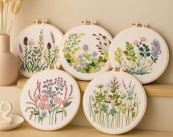 Floral Embroidery Kit Beginners, DIY Flowers Craft Set, Hand Stich Set