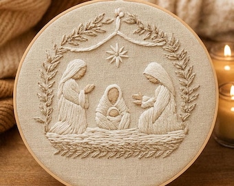 Christmas embroidery kit | Nativity scene stitching , Religious DIY embroidery, holiday decor, faith-inspired craft,