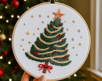 Christmas Tree Embroidery Kit For Beginners, Holiday Decor, Hand-stitched Wall Hanging, DIY Needlework
