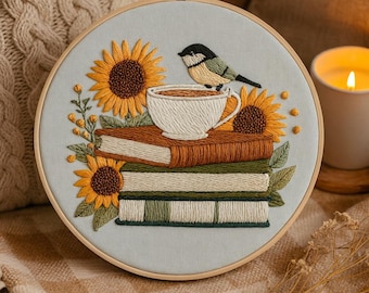 Floral Book With Bird Embroidery Kit, DIY For Book Lover