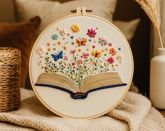 Floral Book Embroidery Kit, DIY Flower Embroidery