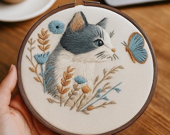 Cat Embroidery Kit for Beginners, DIY Animal Cross Stitch Craft, Needle Art