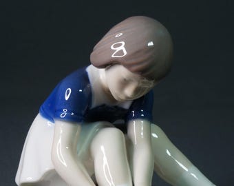 Vintage Bing & Grøndahl Figurine 2317 | Danish Girl Adjusting Shoe